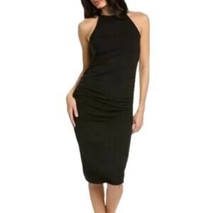 MICHAEL STARS Revolve new black ruched fitted cotton halter midi dress